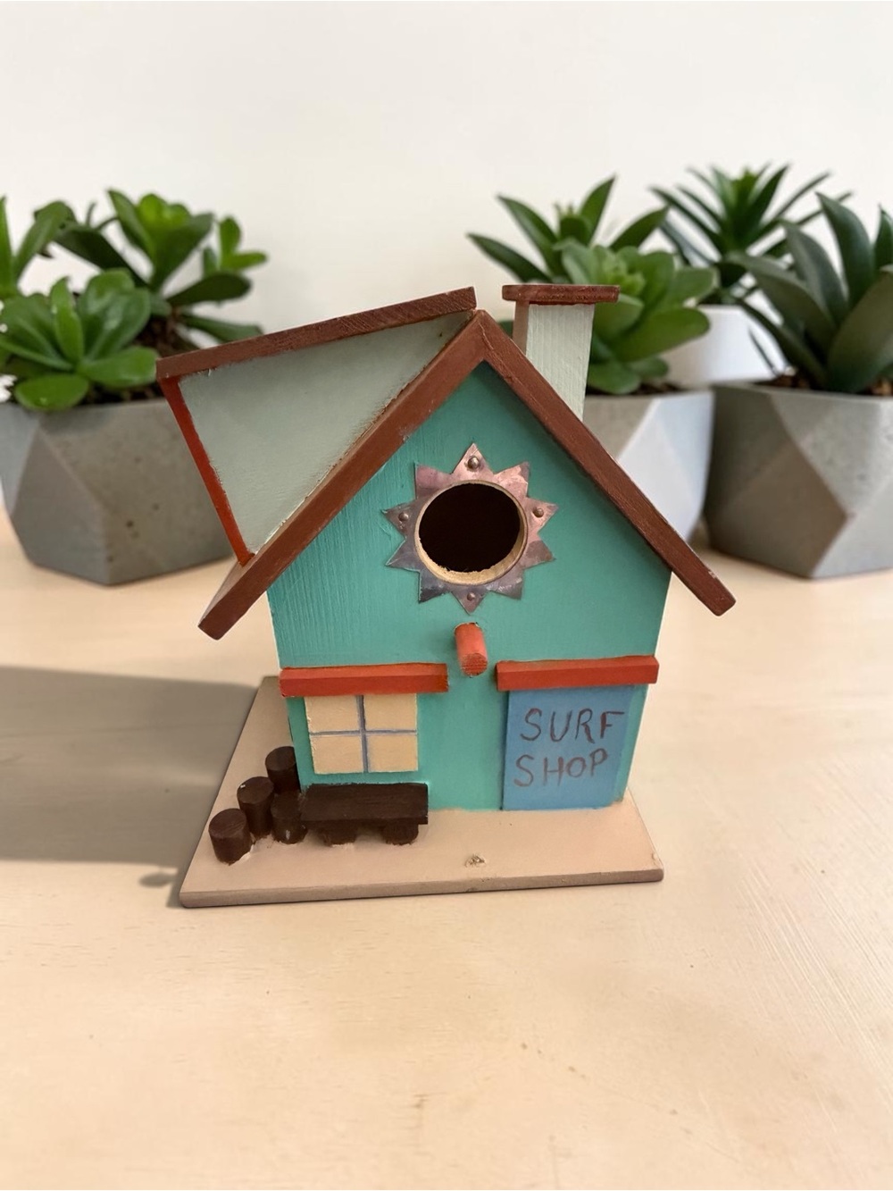 Turquoise Surf Shop Decorative Birdhouse - Home Office Accent
